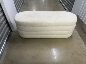 White Boucle Storage Bench