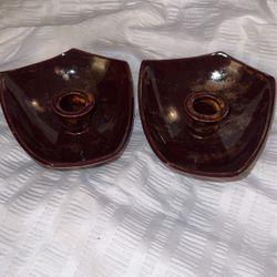 Vintage Art Pottery Candle Holders Signed 