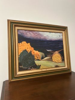 Mid-Century Oil Painting – "The Approaching Dusk in Fall” Original Vintage Framed Art
