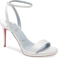 Christian Louboutin Size 35 Loubi Queen Ankle Strap Sandal Heels Shoes White ECU 
