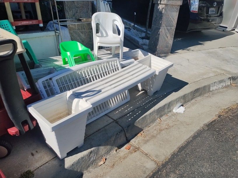 White Bench Planters