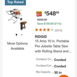 Rigid Roll Out Table Saw New