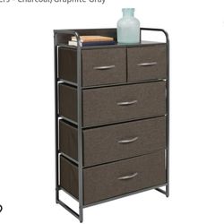 Tall Dresser Storage Chest - Vanity Furniture Cabinet Tower Unit for Bedroom, Office, and Closet - Textured Print - 5 Removable Drawers - Charcoal/Gra