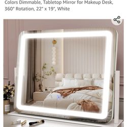 Vanity Mirror, Light Up Mirror with Smart Touch 3 Colors Dimmable, Tabletop Mirror for Makeup Desk, 360° Rotation, 22" x 19", White

￼

￼

￼

View in 