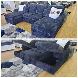 Black Corduroy Sleeper Sectional Sofa With Pull Out Bed 
