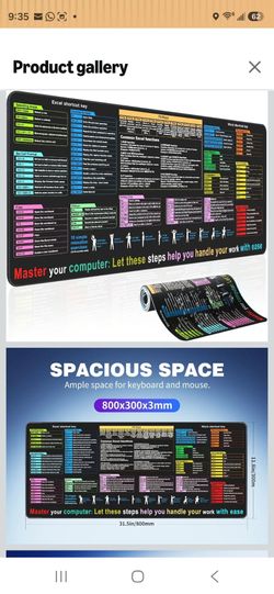 Excel Cheat Sheet Desk pad—Contains 12 Types of Common Skills in Excel and Word|Large XL Size（31.5 * 11.8 inch）|Desk mat for Keyboard and Mouse|Work、S