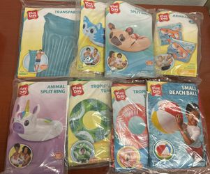 Pool Beach Ball/Tubes/Mat Lot 8 Pcs! Plus 6 Bubble Sticks! 