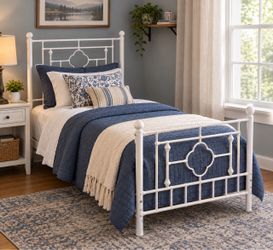 Twin White Metal Bed + Mattress