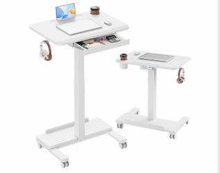 Brand  new in the box- HUANUO 28" Mobile Standing Desk with Drawer and Charging Station Rolling Desk Adjustable Height with Cup Holder, Hook, Tablet S