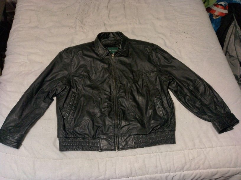 Vintage Hill & Archer Black Leather Flight Bomber Jacket With Quilted Lining.