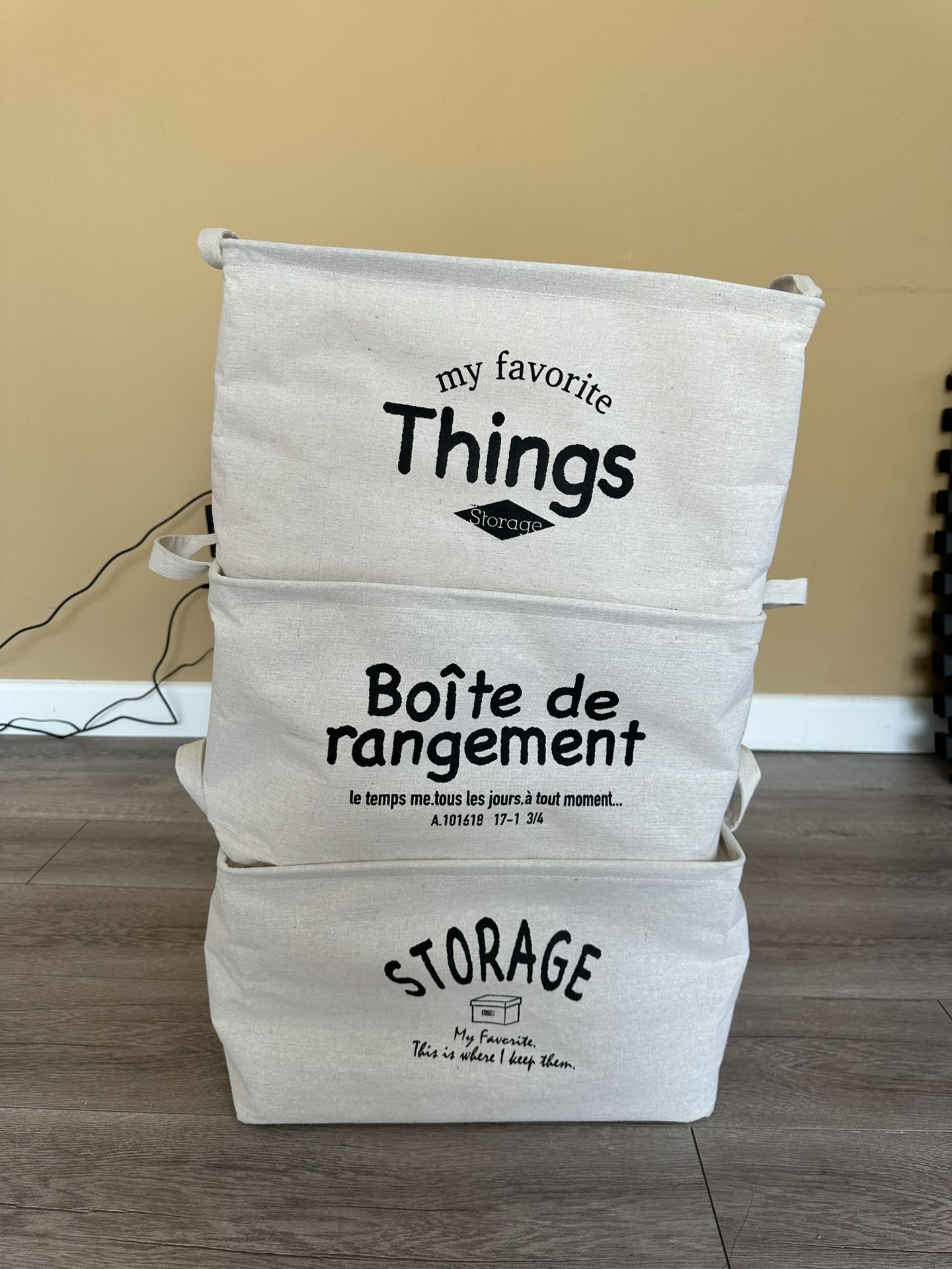 Set of 3 Fabric Storage Bins with Waterproof Lining