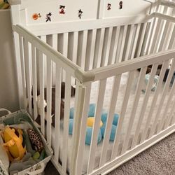 White Full-Size Baby Crib + Mattress
