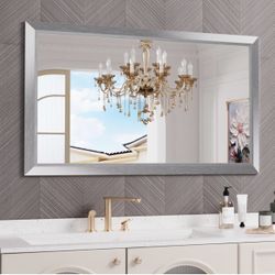 ON SPECIAL! $65: 50 X30 Inch Silver Thick Metal Framed Wall Mirrors for Over Sink, Brushed Nickel