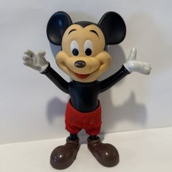 Vintage 1960s Walt Disney Posable Plastic Mickey Mouse brown shoes red shorts