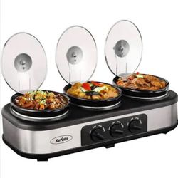 SUNVIVI Small Slow Cooker Triple Food Warmer Buffet Servers with 3 Ceramic Pot 1.5 Quart Crock, Perfect for Parties, Entertaining 