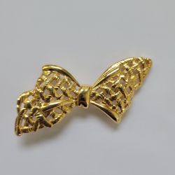 Vintage Park Lane Bow Ribbon Brooch Pin gold plated Textured MCM Signed Jewelry 