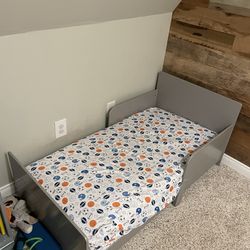 Grey Toddler Bed and Mattress