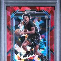 2023-24 Panini Prizm Draft Picks #4 Amen Thompson ROOKIE CARD - RED CRACKED ICE PARALLEL - GRADED PSA 10 GEM MINT!💎
