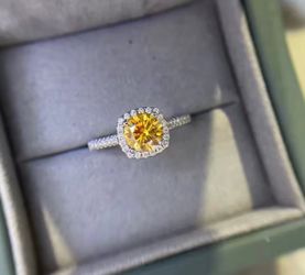 2ct size moissanite lemon yellow color s925 sterling silver engagement ring.  Pass tester! Various sizes