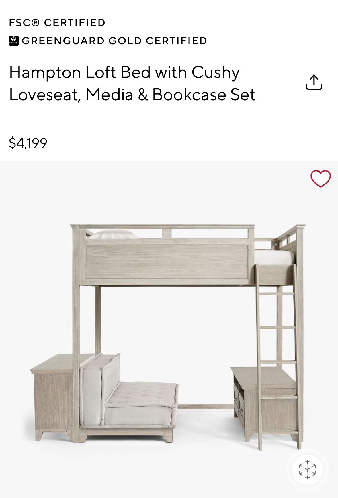 Pottery barn Teen Hampton Loft Bed With Cushy Loveseat, Book Shelf, And Media Center Including The Mattress