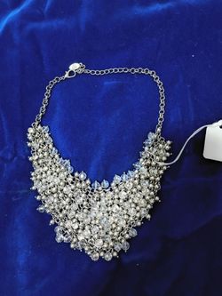 Silver Bead Crystal Bib Statement Necklace