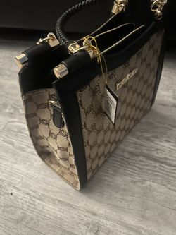 Bebe Agathe Jacquard Crystal Satchel Black Purse