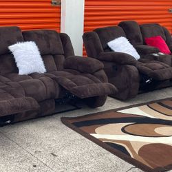 Brown Reclining Couch With Rug