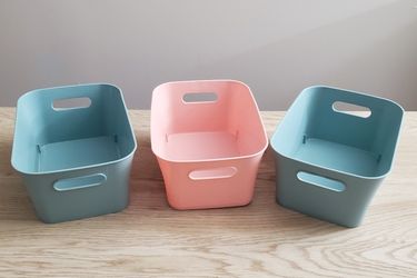 SET of (3) Pastel Pink & Green Storage Bins