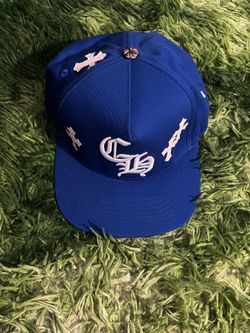 Brand new blue and white cross patch chrome hearts snap back hat