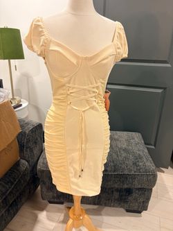 Cream Ruched Bodycon Mini Dress