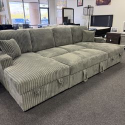 Double Storage Chaise Sectional With Pull Out Bed Ottoman 