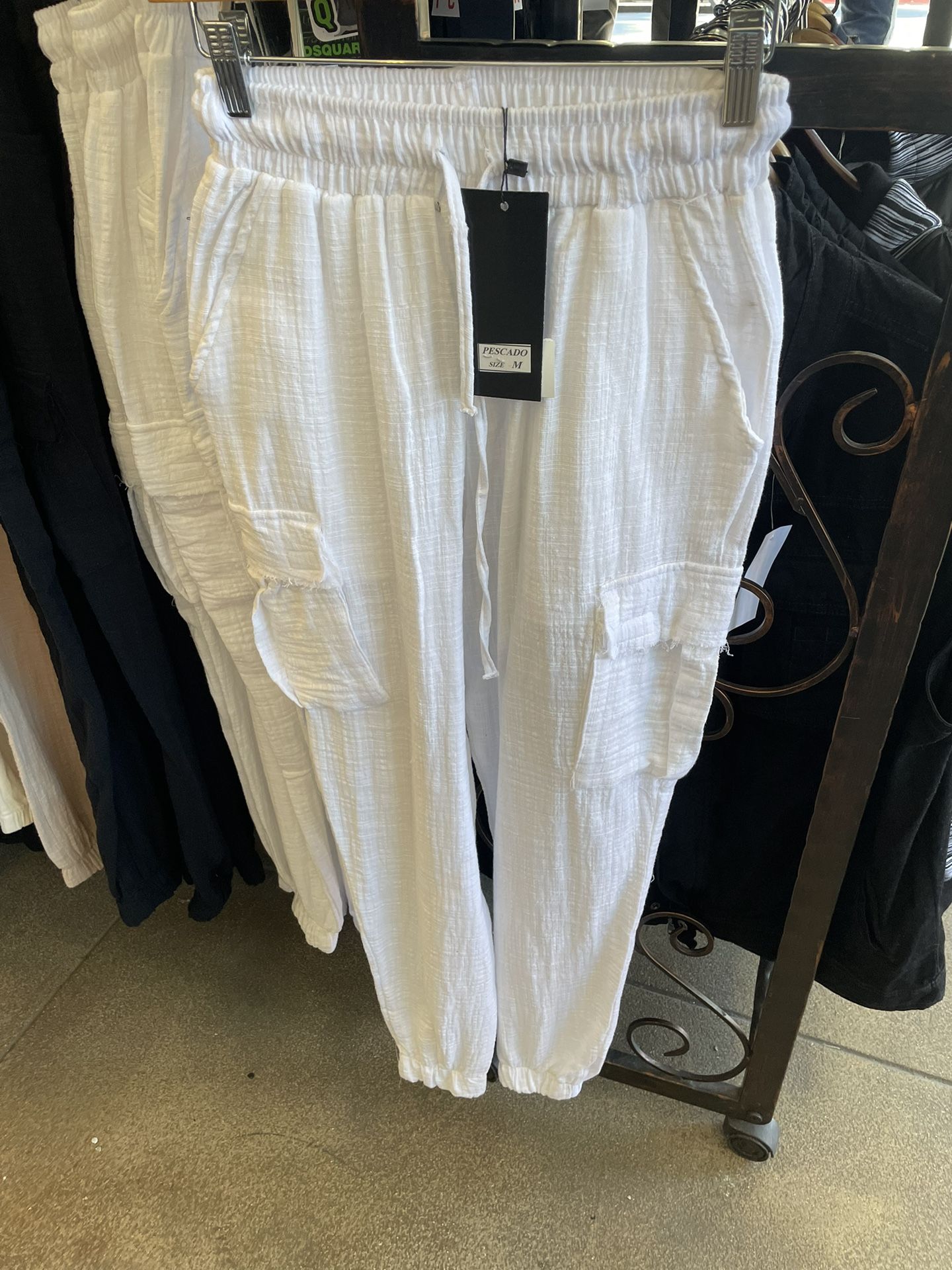 White Linen Cargo Pants 