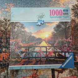 3/$10 🌟 Ravensburger 1000 Piece Puzzle Vibrant Sunset W/ Bicycles In Amsterdam 