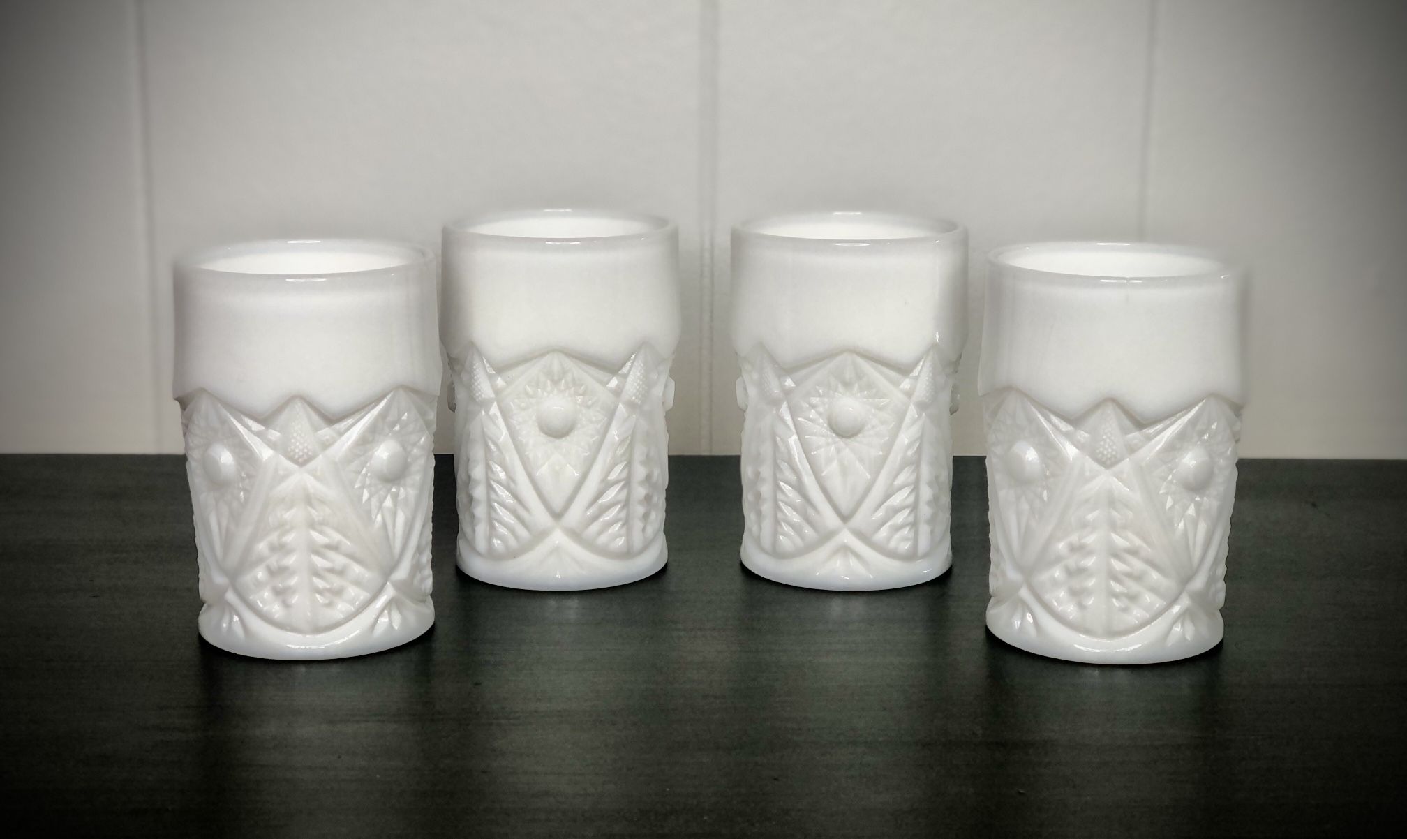 Set of 4 Vintage Kemple Glass Milk Glass Tumblers