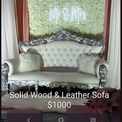 White Solid Wood Vintage Leather Sofa!