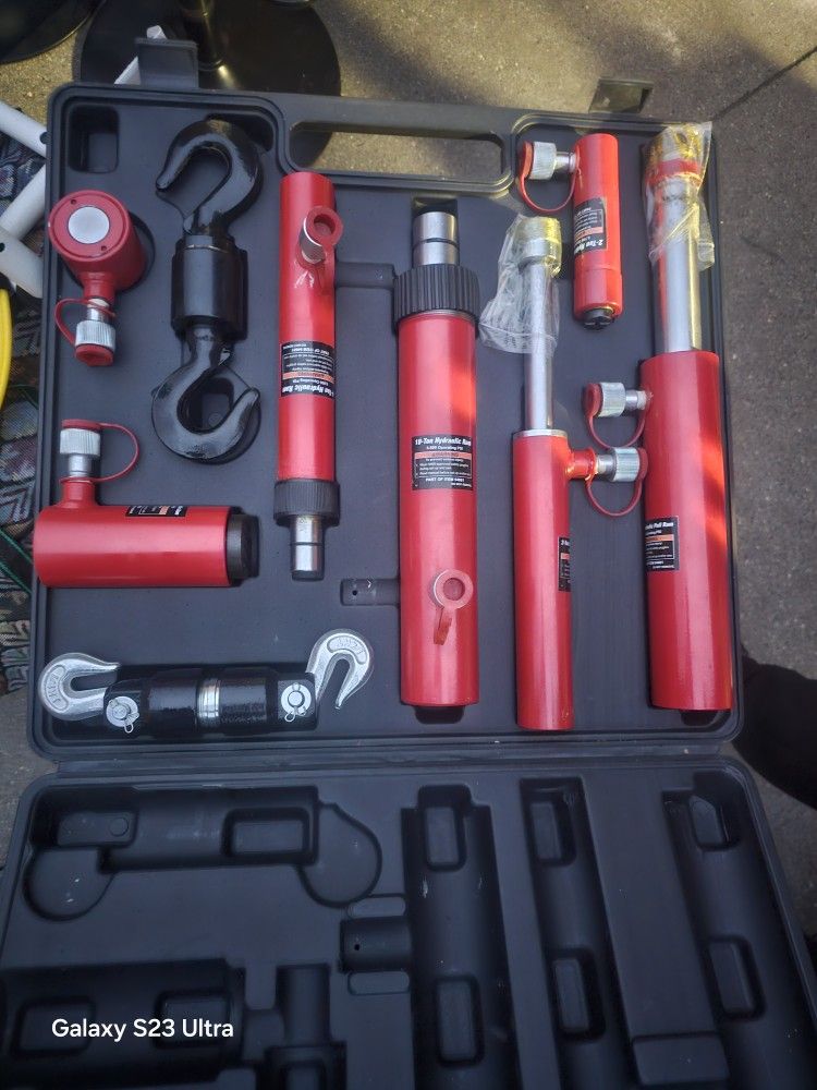 11 pc Hydraulic Ram Auto body Frame Repair Pull Push Ram Lift Hook Tool Kit H D