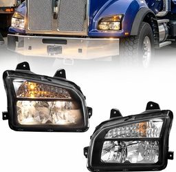 Black halogen headlight assemblies designed for select Kenworth T880 trucks from 2014-2023, including both driver and passenger sides. Features: • Fi