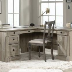 L Shape Desk Rustic Gray With File Drawer NEW
