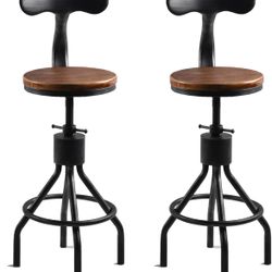 Set of 2 Rustic Industrial Bar Stool-24-30 