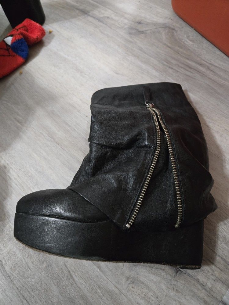 Women Black Leather Ankle Boots