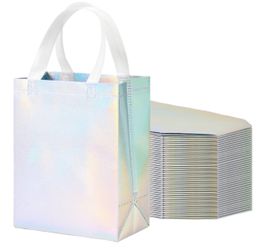 50 Silver Iridescent Gift Bags with Handles,