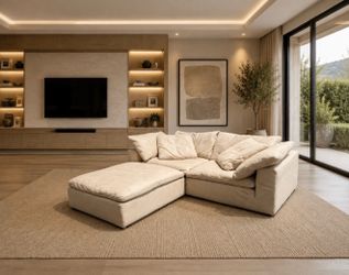 RH Cloud Leather Couch and Ottoman