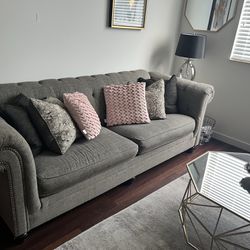 Comfy Grey Couch And 2 Black Chairs