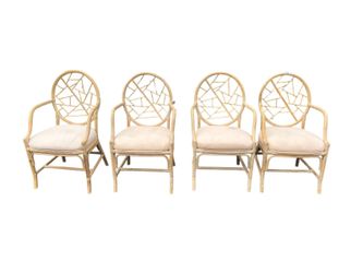 Set of 4 Vintage MCM Rattan Dining Chairs with Unique Design
