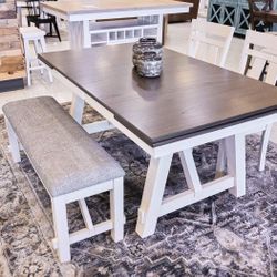 6  Pcs Dining Room Set Dining Table 4 Chairs and Bench Marbelle 