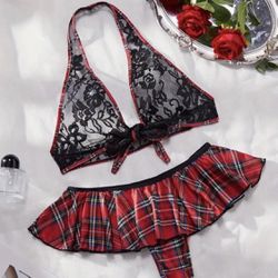 Music Festival Sexy Cosplay Costume, Colorblock Plaid Print Contrast Lace Halter