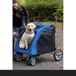 Pet Stroller for Large Dog & Medium Dogs Four-Wheel Foldable Storage Detachable and Washable Cushion Double Storage Bag Sick Disabled Old Dog Stroller
