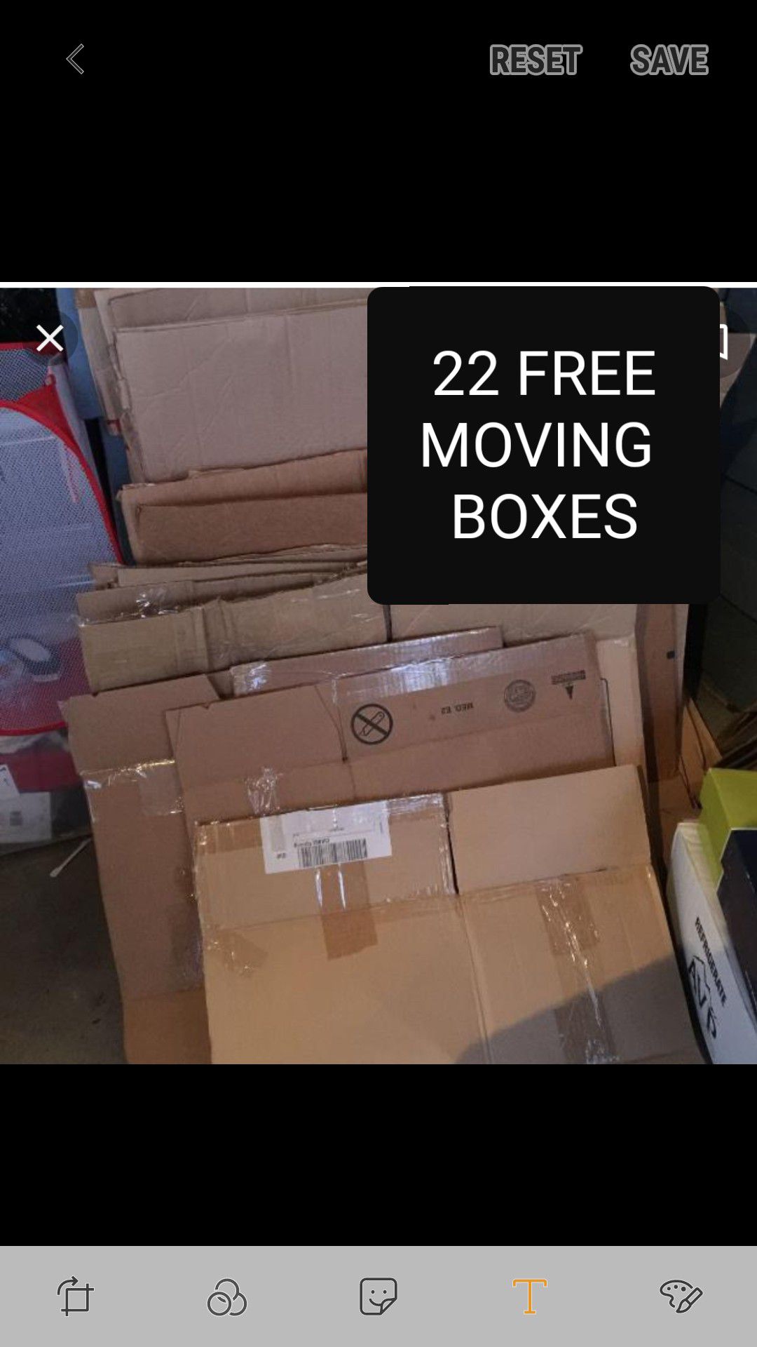 FREE - 22 MOVING BOXES - ALL SIZES-