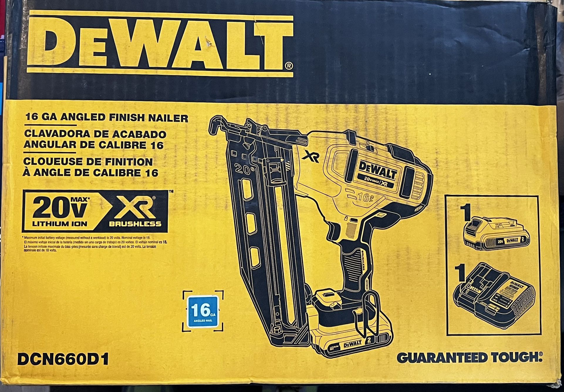 New DEWALT 20V MAX XR 16-Gauge Cordless Angled Finish Nailer Kit $325 Firm
