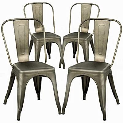 NEW $30 Each Metal Iron Steel Chair Black White or Gun Metal Color Stackable 340 lbs Capacity Dining Indoor Outdoor Chair